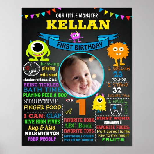 Kleine Monster Eerste verjaardagskalkbord Poster (Voorkant)