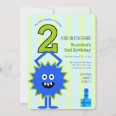 Kleine Monster Jongen 2e Verjaardag Blauwe Groene  Kaart (Voorkant)