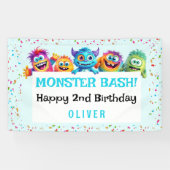 Kleine Monster Jongen Kleurrijke Verjaardagsbanner Spandoek (Horizontaal)