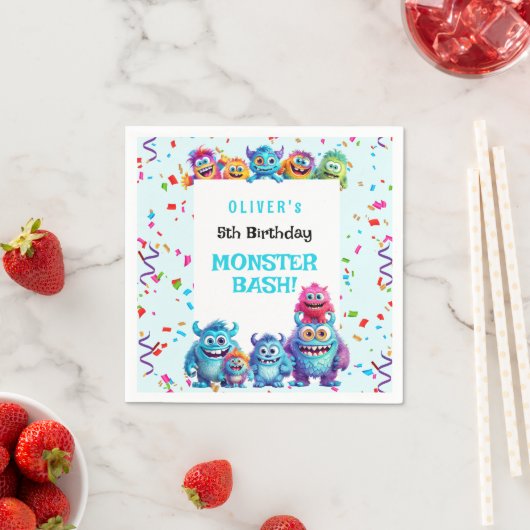 Kleine Monster Jongen Kleurrijke Verjaardagsfeests Servet (Insitu)