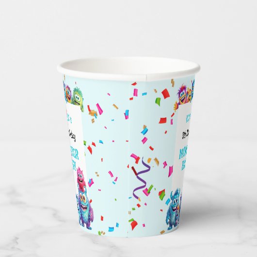 Kleine Monster Jongen Verjaardagsfeestje Papieren  Papieren Bekers (Rechts)