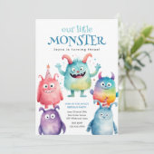 Kleine Monster Kids Verjaardagsfeestje Kaart (Staand voorkant)