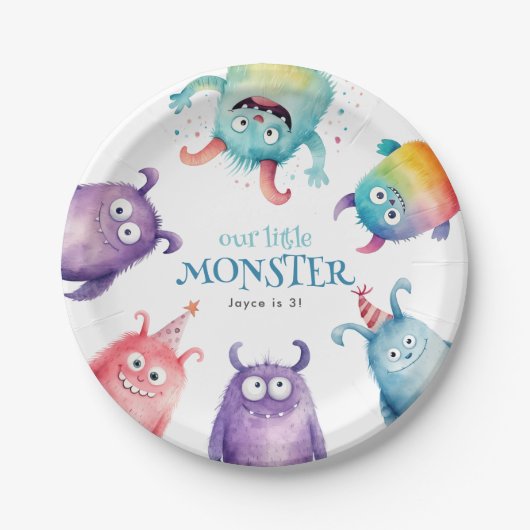 Kleine Monster Kids Verjaardagsfeestje Papieren Bordje (Voorkant)