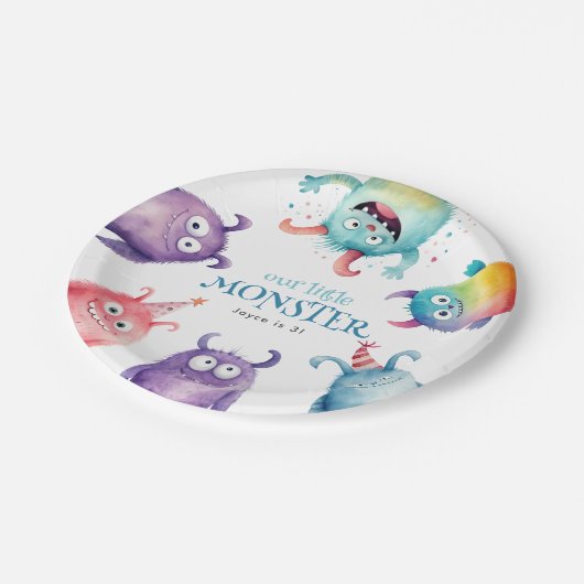Kleine Monster Kids Verjaardagsfeestje Papieren Bordje (Gekanteld)