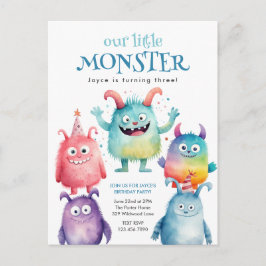 Kleine Monster Kids Verjaardagsfeestuitnodiging Briefkaart