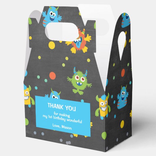 Kleine monster krijtbord thema verjaardag bedankdoosjes (Geopend)
