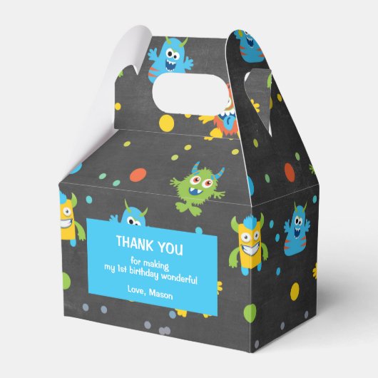 Kleine monster krijtbord thema verjaardag bedankdoosjes (Voorkant Zijde)