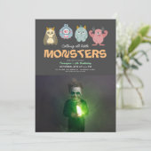 Kleine Monster Mash Halloween Jongen Verjaardag Fo Kaart (Staand voorkant)