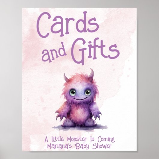 Kleine Monster Meisje Baby shower Kaarten & Gesche Poster (Voorkant)
