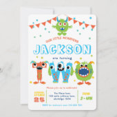 Kleine monster met thema tweeling tweede verjaarda kaart (Voorkant)