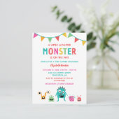 Kleine Monster op weg naar Baby shower Halloween Briefkaart (Staand voorkant)