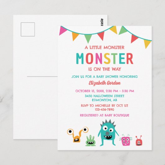 Kleine Monster op weg naar Baby shower Halloween Briefkaart (Voorkant / Achterkant)
