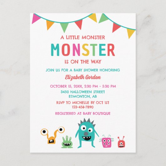 Kleine Monster op weg naar Baby shower Halloween Briefkaart (Voorkant)
