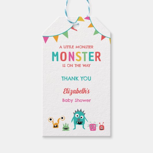 Kleine Monster op weg naar Baby shower Halloween Cadeaulabel (Voorkant)