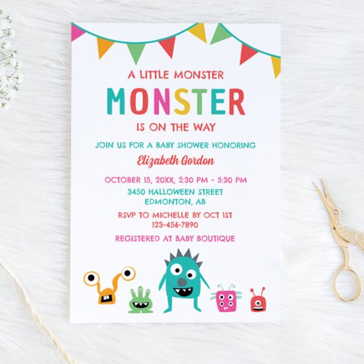 Kleine Monster op weg naar Baby shower Halloween Kaart