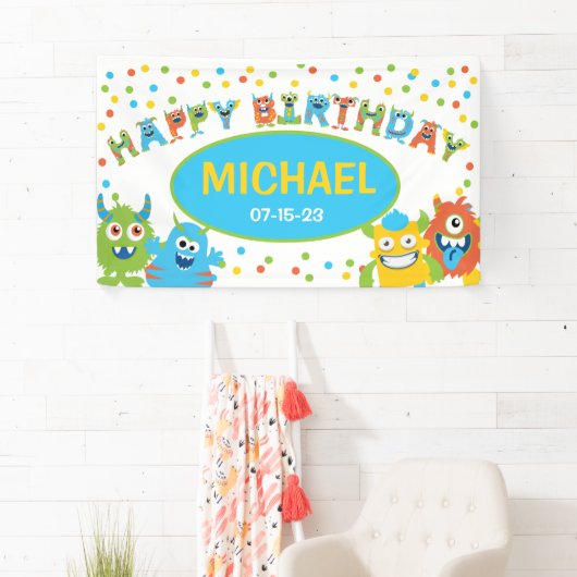 Kleine monster thema verjaardagsfeest spandoek (Insitu)