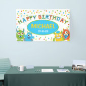 Kleine monster thema verjaardagsfeest spandoek (Beurs)