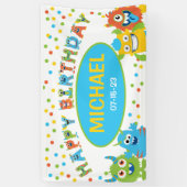 Kleine monster thema verjaardagsfeest spandoek (Verticaal)
