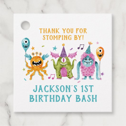 Kleine Monster Verjaardagsfeestje Dank je Bedankjes Labels (Voorkant)