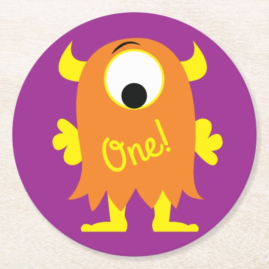 Kleine Monster Verjaardagsfeestje Ronde Kartonnen Onderzetter (Voorkant)