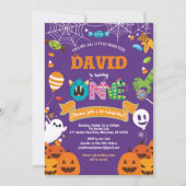 Kleine monsterfeest op de eerste verjaardag Hallow Kaart (Voorkant)