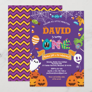 Kleine monsterfeest op de eerste verjaardag Hallow Kaart