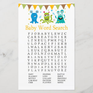 Kleine monsters Baby shower Word Search Game