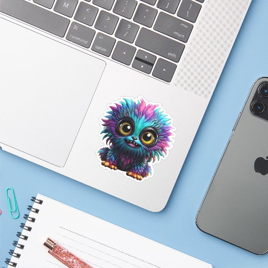kleine monsters Custom-Cut Vinyl Sticker (Laptop met iPhone)