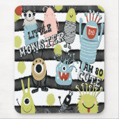 Kleine monsters Moderne grafische Waterverf Stripe Muismat (Voorkant)