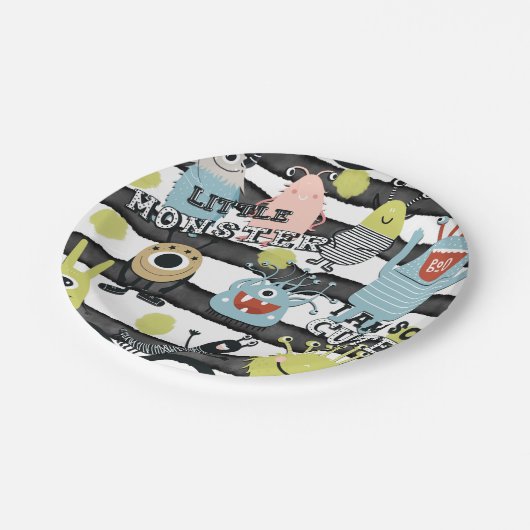 Kleine monsters Moderne grafische Waterverf Stripe Papieren Bordje (Gekanteld)
