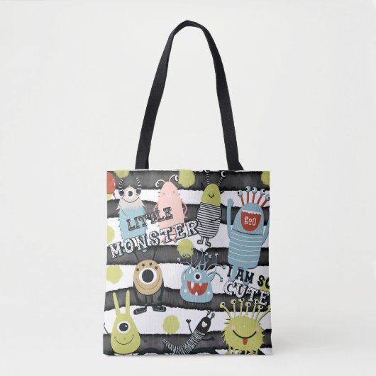 Kleine monsters Moderne grafische Waterverf Stripe Tote Bag (Voorkant)