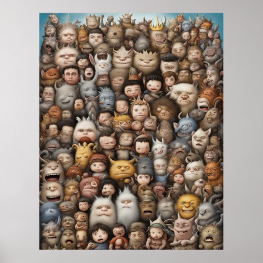 Kleine monsters poseren voor een groepsfoto poster (Voorkant)