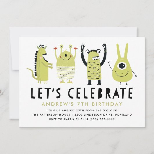 Kleine Monsters | Uitnodiging van de partij Birthd (Voorkant)