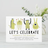 Kleine Monsters | Uitnodiging van de partij Birthd (Staand voorkant)