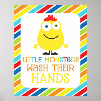 Kleine Monsters wassen hun handdrukken Poster