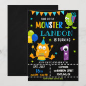 Kleine monsterverjaardagsuitnodiging voor jongen kaart (Voorkant / Achterkant)