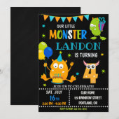 Kleine monsterverjaardagsuitnodiging voor jongen kaart (Voorkant / Achterkant)