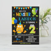 Kleine monsterverjaardagsuitnodiging voor jongen kaart (Staand voorkant)