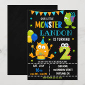 Kleine monsterverjaardagsuitnodiging voor jongen kaart (Voorkant / Achterkant)