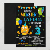 Kleine monsterverjaardagsuitnodiging voor jongen kaart (Voorkant / Achterkant)