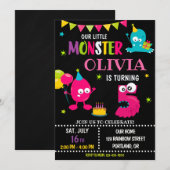 Kleine monsterverjaardagsuitnodiging voor meisje kaart (Voorkant / Achterkant)