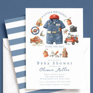 Kleine monteur baby shower uitnodiging jongen