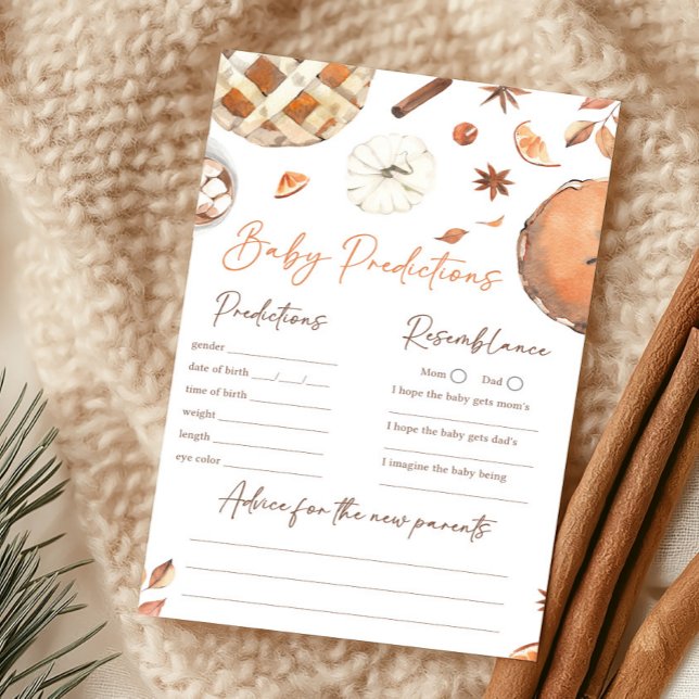 Kleine Moppie Herfst Pompoen Voorspelling Spel (Pumpkin Pie Baby Shower Baby Predictions Game)