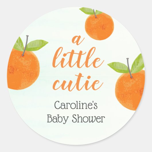 Kleine Moppie Waterverf Oranje Baby Shower Ronde Sticker (Voorkant)