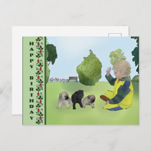 Kleine Möpse Briefkaart (Voorkant / Achterkant)