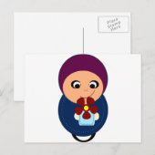 Kleine moslimmeisje paarse hijab hijabi-cartoon briefkaart (Voorkant / Achterkant)
