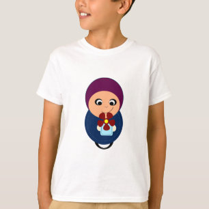Kleine moslimmeisje paarse hijab hijabi-cartoon t-shirt