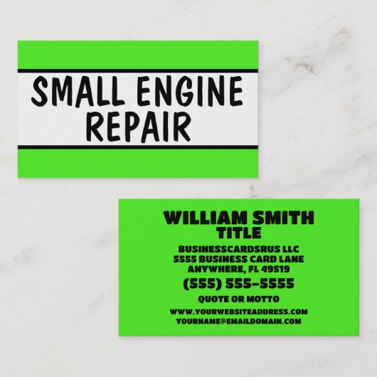 Kleine Motor reparatie Neon Green Visitekaartje (Voorkant / Achterkant)