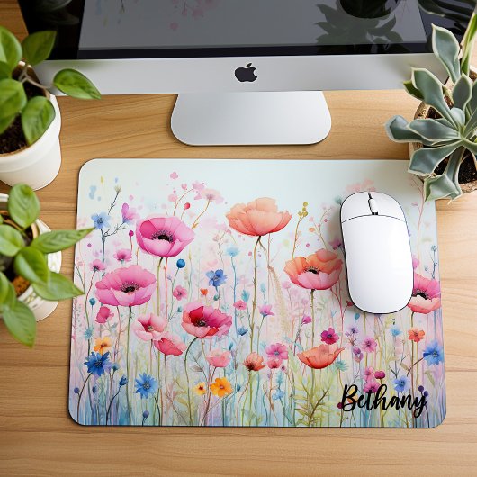 Kleine mousepad, Waterverf van wilde bloemen, Muismat