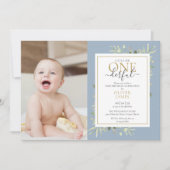 Kleine Mr ONEderful Photo Blue Boy First Birthday Kaart (Voorkant)